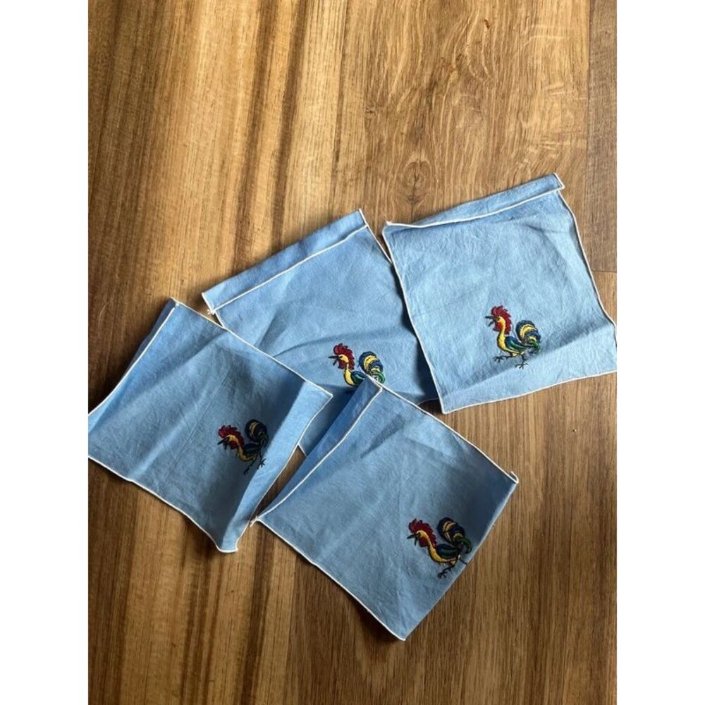 Vintage embroidered rooster cocktail napkins